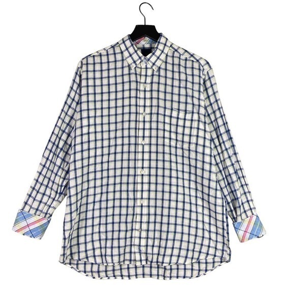 Tailorbyrd Men's Button Down Shirt White & Blue Plaid Size Large L Crisp Stylish - Picture 1 of 11
